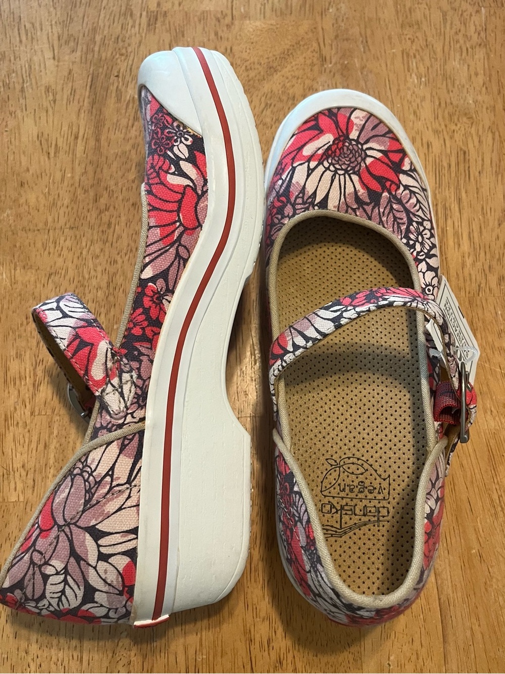 Dansko Valerie Vegan Floral Mary Jane Clogs Size 39 US 8.5-9 Pink Red